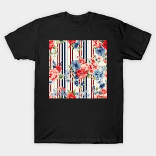 Red White and Blue Patriotic Shabby Floral T-Shirt